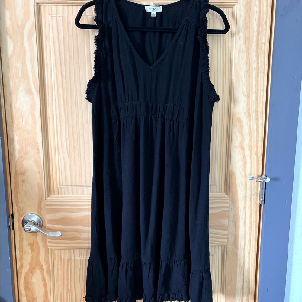 Umgee Black Sleeveless V-Neck Ruffle-Hem Mini Dress